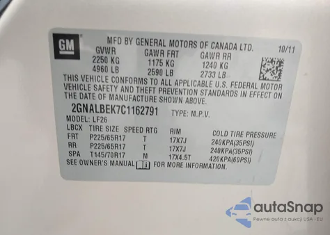 2012 Chevrolet Equinox Ls from USA, damaged, VIN 2GNALBEK7C1162791